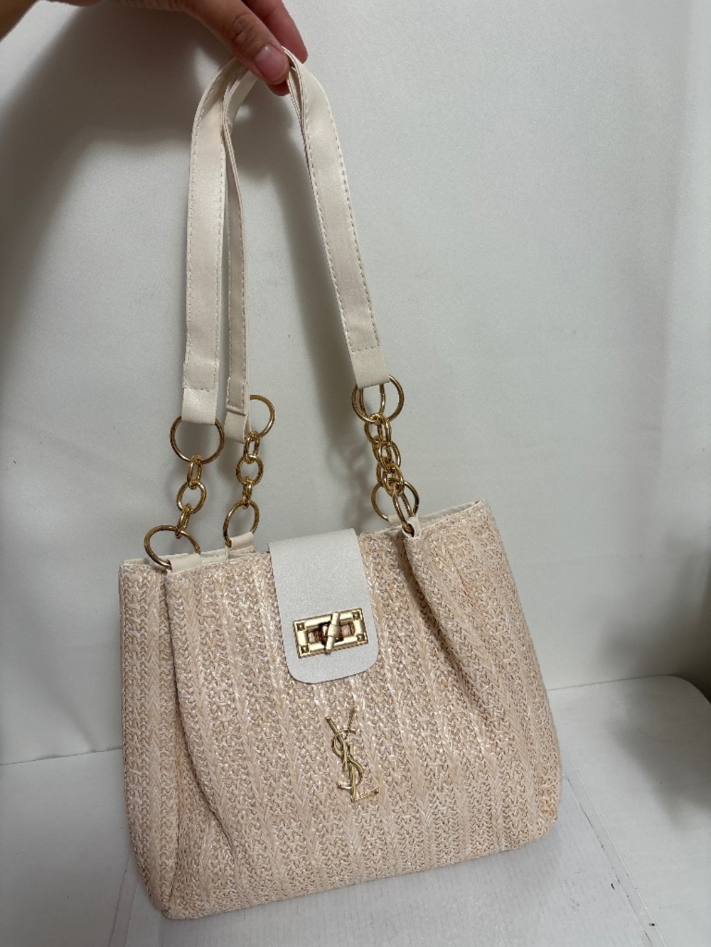 Repurposed YSL logo Women’s Woven straw Bag